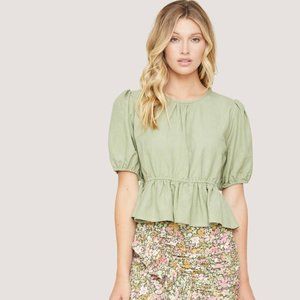 Linen Sage Peplum Blouse